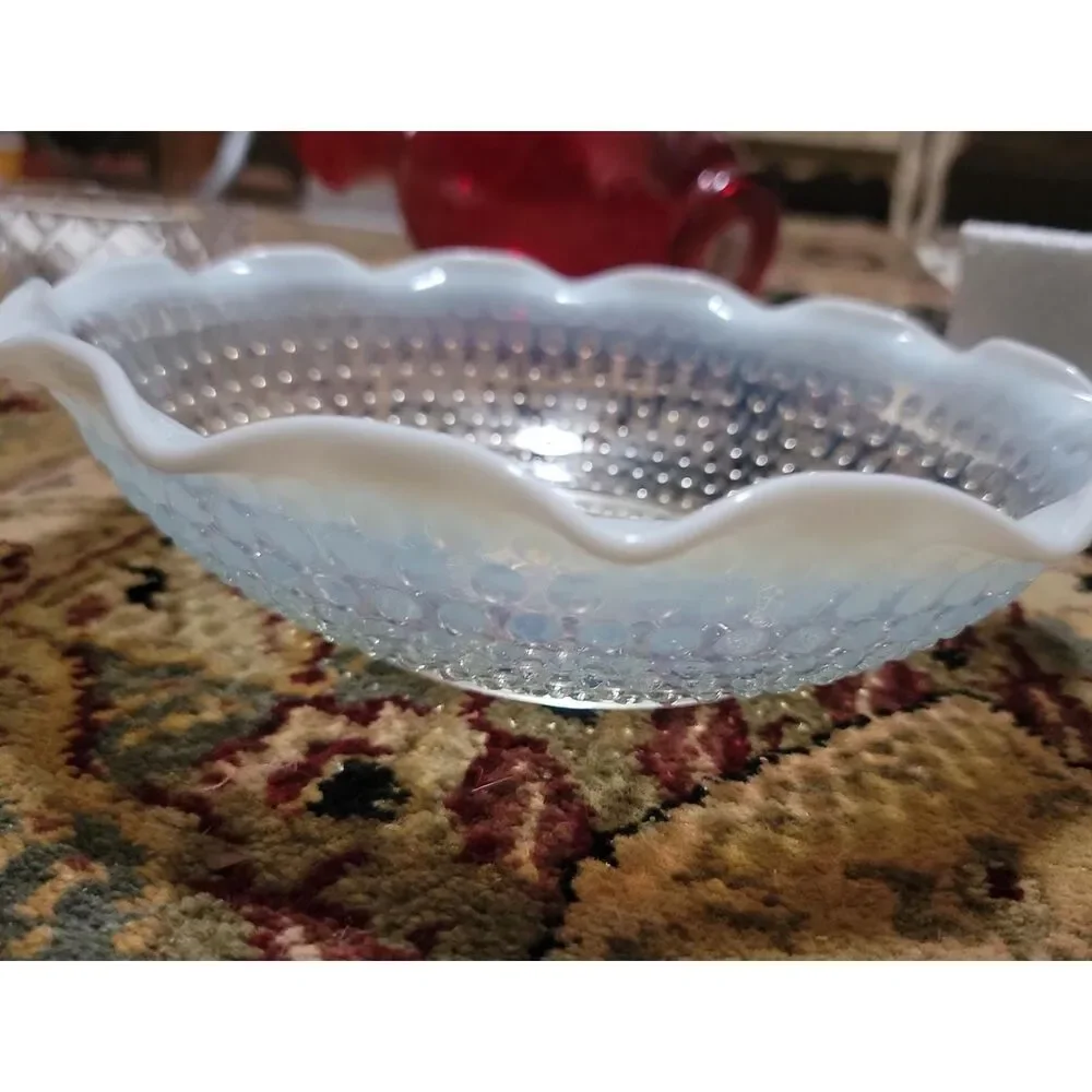 Hobnail Moonstone Opalescent Glass 9.5